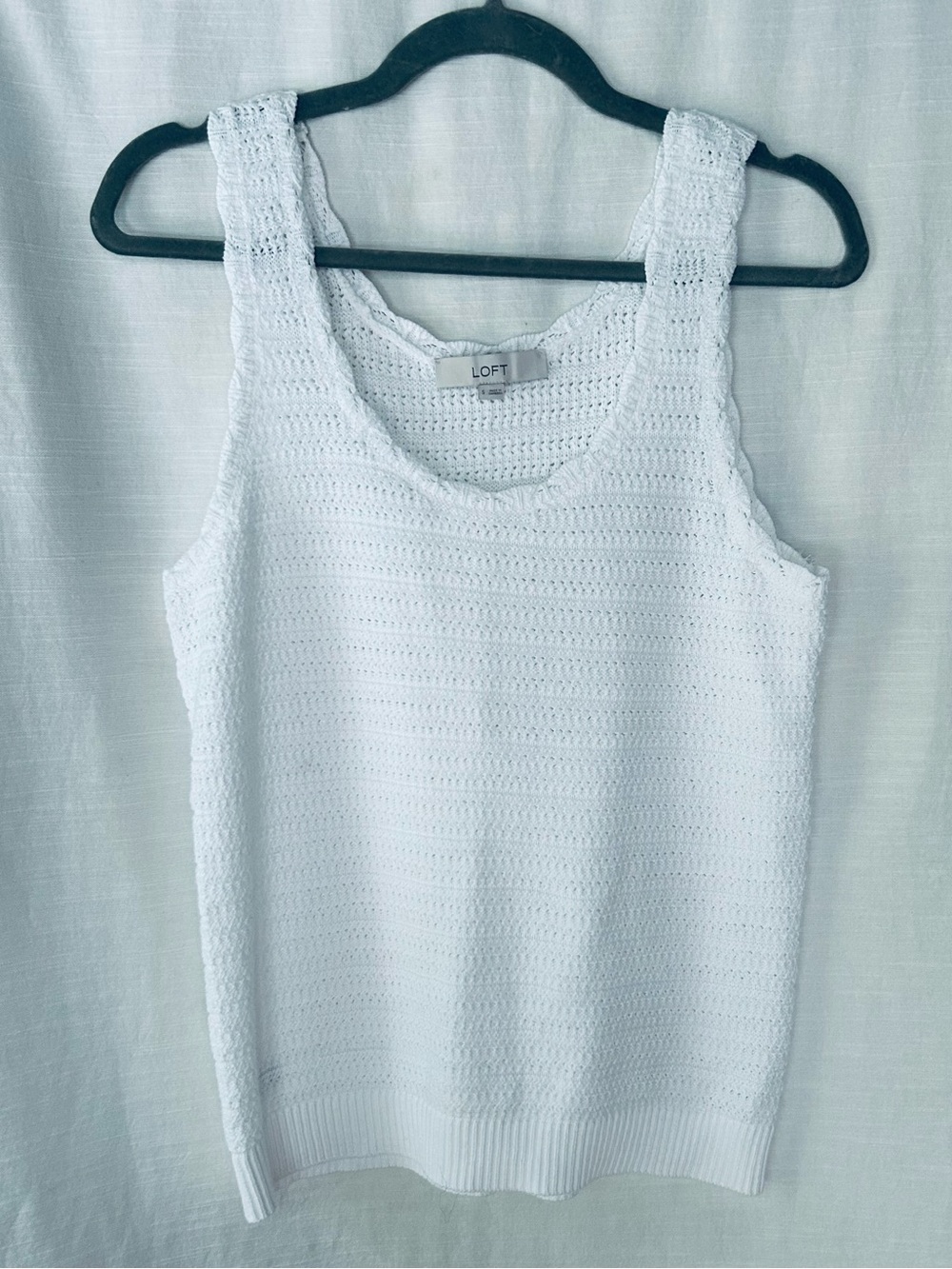 LOFT White Crochet Knit Tank summer Resortwear lightweight neutral‎
